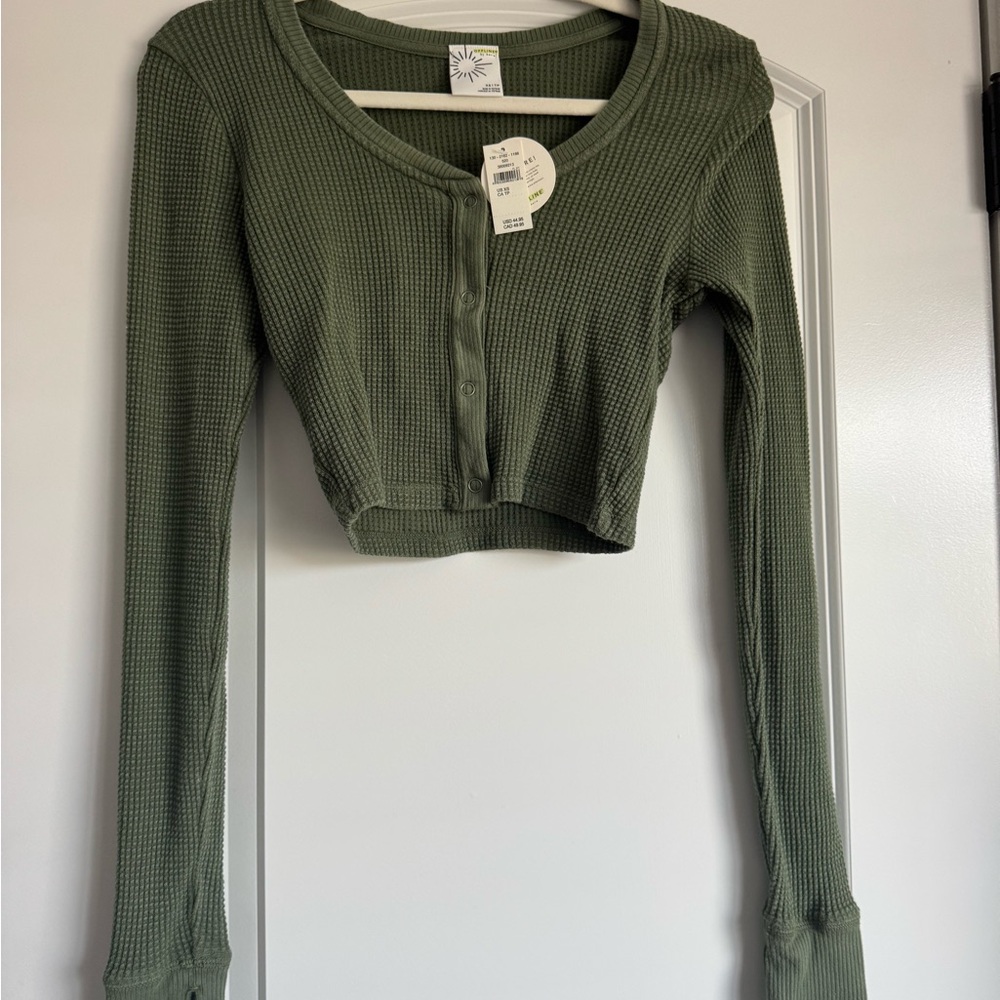 Aerie Olive Green Waffle Knit Crop Top